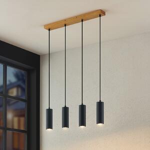 Lindby lampă suspendată Maniva. 60 cm, 4 becuri, negru, GU10, reglabil, Lemn, Camera de zi / sufragerie, Metal, Modern