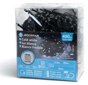 Aigostar - Ghirlandă LED de exterior pentru Crăciun 400xLED/8 funcții 4xAA 20,3 m alb rece