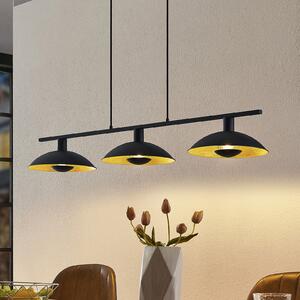 Lindby Lampă suspendată Narisara, 118cm, E14, 3 becuri, negru-auriu, reglabil, Negru, Camera de zi / sufragerie, Metal, Modern