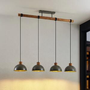 Lindby Lampă suspendată Durbis, 116 cm, 4 becuri, gri, lemn, E27, reglabil, Gri, Camera de zi / sufragerie, Lemn, Vintage