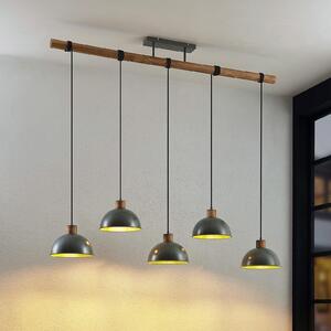 Lindby Lampă suspendată Durbis, 149 cm, negru, 5 becuri, lemn, reglabil, Gri, Camera de zi / sufragerie, Lemn, Vintage