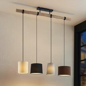 Lindby Lampă suspendată Amilia, țesătură, 4 becuri, gri/bej, E27, reglabil, Lemn, Camera de zi / sufragerie, Țesătură / Textil, Modern