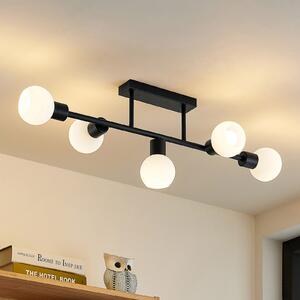 Lindby plafonieră Biscala, 5flg., negru/opal, reglabil, Negru, Camera de zi / sufragerie, Metal, Modern