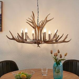 Lindby Lampă suspendată Tejask, Ø 102 cm, 6 becuri, coarne, E14, reglabil, Maro / Rugină, Camera de zi / sufragerie, Plastic, Casă de țară / Rustic, Candelabru