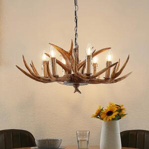 Lindby Lampă suspendată Tejask, Ø 70 cm, 6 becuri, coarne, E14, reglabil, Maro / Rugină, Camera de zi / sufragerie, Plastic, Casă de țară / Rustic, Candelabru