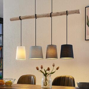 Lindby Lampă suspendată Hinai, negru/gri/alb, textil, 116cm, reglabil, Gri, Camera de zi / sufragerie, Țesătură / Textil, Scandinavă