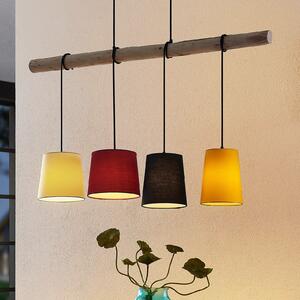 Lindby Lampă suspendată Hinai, negru/roșu/galben, textil, 116cm, reglabil, Lemn, Camera de zi / sufragerie, Țesătură / Textil, Scandinavă