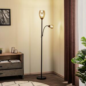 Lindby Lampadar Irmino cu abajururi din sticlă fumurie, Negru, Camera de zi / sufragerie, Metal, Modern