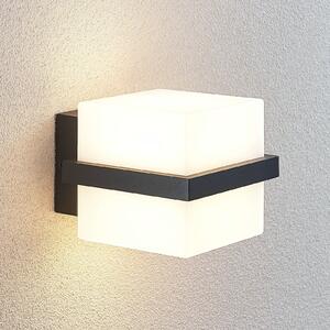 Lindby Aplică LED de exterior Auron, formă cub, Negru, Plastic, Modern