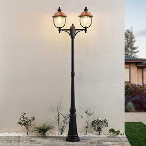 Lindby lumina de exterior Clint, 225cm, 2 becuri, rezistent la apa mare, E27, reglabil, Cupru, Aluminiu, Vintage