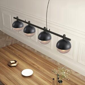Lucande Dustian lampă suspendată, 4 becuri, reglabil, Negru, Camera de zi / sufragerie, Sticlă, Design, glob