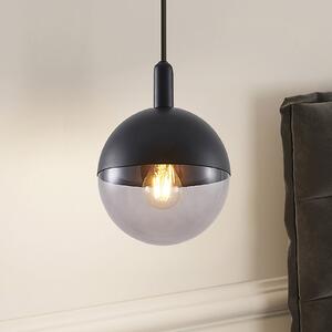 Lucande Dustian lampă suspendată, bilă de sticlă, reglabil, Negru, Camera de zi / sufragerie, Sticlă, Design, glob