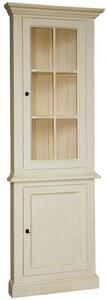 Vitrina de colt, alb, din lemn masiv, aspect rustic, Ficelle