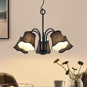 Lucande Binta lampă suspendată cinci becuri, negru, reglabil, Negru, Camera de zi / sufragerie, Țesătură / Textil, Vintage