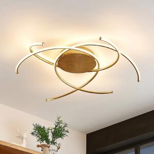 Lindby plafonieră LED Yareli, auriu, metal, Ø 70cm, reglabil, Auriu / Alamă, Camera de zi / sufragerie, Metal, Modern