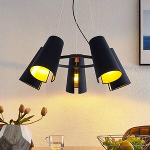 Lucande Kemoni lampă suspendată, cinci becuri, reglabil, Negru, Camera de zi / sufragerie, Țesătură / Textil, Modern
