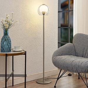 Lucande Kaiya lampadar cu abajur din sticlă, Gri, Camera de zi / sufragerie, Metal, Modern