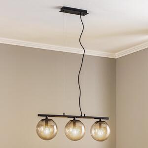 Lucande Lampă suspendată Sotiana, 3 lumini, lungă, neagră, reglabil, Negru, Camera de zi / sufragerie, Sticlă, Vintage