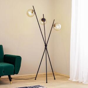 Lucande Sotiana lampadar, 3 globuri de sticlă, negru, Negru, Camera de zi / sufragerie, Metal, Vintage, Tripod