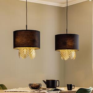 Lucande Malviras lampă suspendată, decor frunze 2 becuri., reglabil, Negru, Camera de zi / sufragerie, Țesătură / Textil, Design