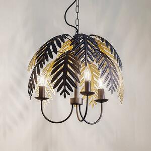 Lucande Aparas lampă suspendată aspect frunză, 1 bec, 50 cm, reglabil, Negru, Camera de zi / sufragerie, Metal, Design