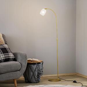 Lucande Taylan lampadar din fier, abajur sticlă, Auriu / Alamă, Camera de zi / sufragerie, Metal, Design