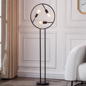 Lucande Linnard lampadar din fier, 3 becuri, Negru, Camera de zi / sufragerie, Metal, Design
