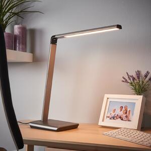 Lindby Lampă de birou cu LED Kuno, gri, USB, variator tactil, reglabil, Gri, Studiu / Birou, Plastic, Modern