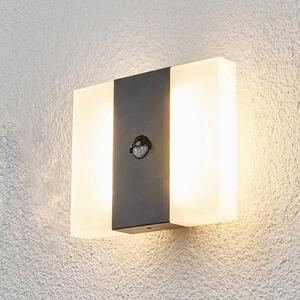 Lindby Lampă de perete exterioră cu senzor LED Kumi, grafit, IP44, Gri, Metal, Modern