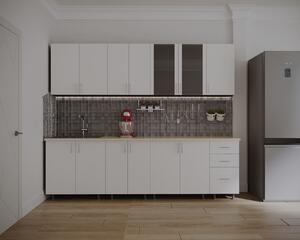 Bucatarie Lana 2.6, PAL, Blat termorezistent, Alb Wenge, 260 x 60 x 200 cm