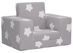 Canapea pentru copii, gri deschis cu stele, pluș moale