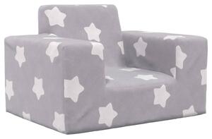 Canapea pentru copii, gri deschis cu stele, pluș moale
