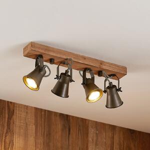 Lindby Spot de plafon Grandesa, 35 cm, 4 becuri, lemn, metal, reglabil, Lemn, Camera de zi / sufragerie, Lemn, Vintage