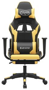 Scaun de gaming cu suport picioare negru/auriu, piele ecologică