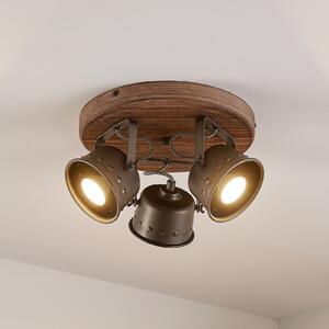 Lindby Spot de plafon Rubinjo, Ø 31 cm, 3 becuri, lemn, GU10, reglabil, Lemn, Camera de zi / sufragerie, Metal, Vintage