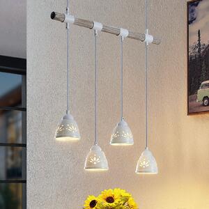 Lindby Pimana lampă suspendată, 4 becuri, reglabil, Alb, Camera de zi / sufragerie, Lemn, Casă de țară / Rustic