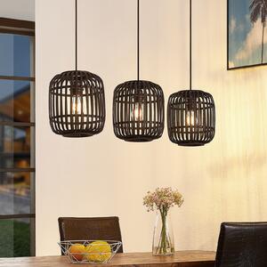 Lindby Lampă suspendată Canyana, negru, 3 lumini, rattan, 105 cm, reglabil, Negru, Camera de zi / sufragerie, Lemn, Casă de țară / Rustic