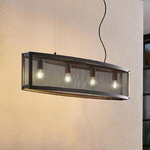 Lindby Mizgin lampă suspendată cu grilă 4 becuri, Negru, Camera de zi / sufragerie, Metal, Casă de țară / Rustic