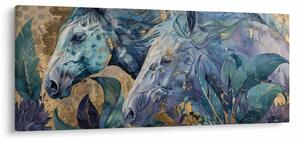 Tablou - Cai cu fundal auriu (120x50 cm)