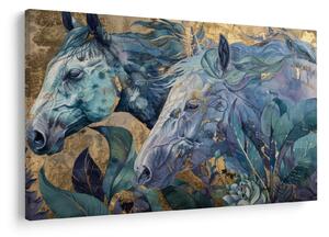 Tablou - Cai cu fundal auriu (90x60 cm)