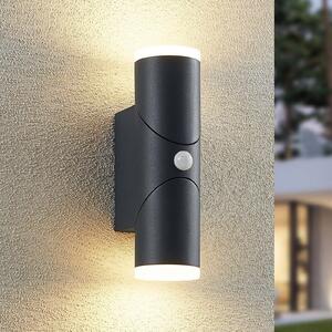 Lindby Aspyn aplică LED exterior, 2 fluxuri senzor, Negru, Metal, Modern