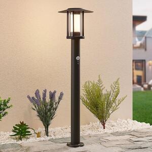 Lindby Gregory bornă luminoasă LED, 76cm, senzor, gri închis, IP44, Negru, Oțel inoxidabil, Modern