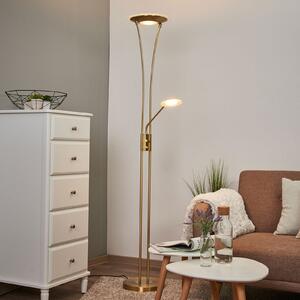 Lindby LED-Deckenfluter Eda, înălțime 180 cm, alamă, dimabil, reglabil, Auriu / Alamă, Camera de zi / sufragerie, Metal, Modern, Lumină de lectură