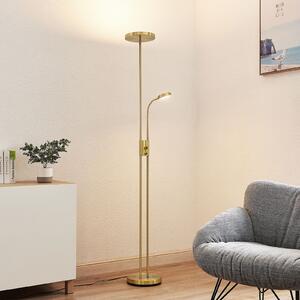 Lindby Lampadar LED Seppa, rotund, alamă, metal, 180 cm, reglabil, Auriu / Alamă, Camera de zi / sufragerie, Metal, Modern, Lumină de lectură