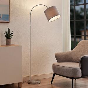 Lindby Lampadar Keriba, nichel/gri, țesătură, 150 cm, E27, Gri, Camera de zi / sufragerie, Metal, Modern, Arc în picioare