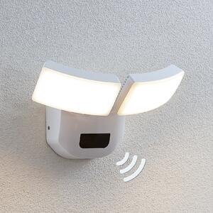 Lindby LED lampă de perete în aer liber Nikias, 30 cm, senzor, 2 becuri, alb, Alb, Metal, Modern