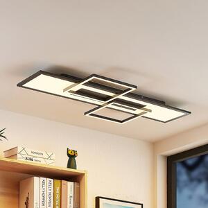 Lucande plafonieră LED Narumi, CCT, 110cm, negru, aluminiu, reglabil, Negru, Camera de zi / sufragerie, Metal, Modern