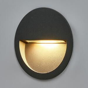 Lucande LED lampă de perete încastrată Lucande, Ø 11,5 cm, gri, IP54, Negru, Aluminiu, Modern, Corpuri de iluminat încastrate rotunde