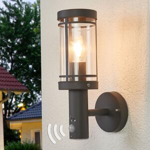 Lindby Lampă de exterior Djori, senzor, antracit, oțel inoxidabil, reglabil, Gri, Oțel inoxidabil, Modern