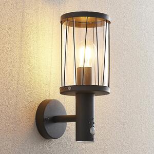 Lindby lampă de perete pentru exterior Yonan, înălțime 34 cm, antracit, senzor, Negru, Metal, Modern